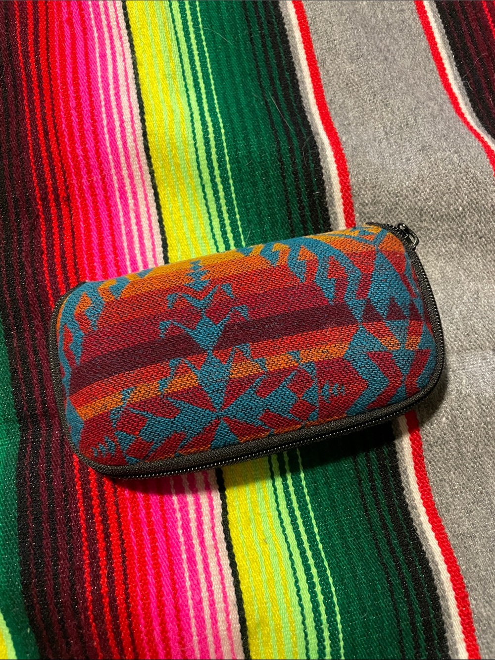 Pendleton Red Teal Orange Geometric Eyewear Case with zipper closure